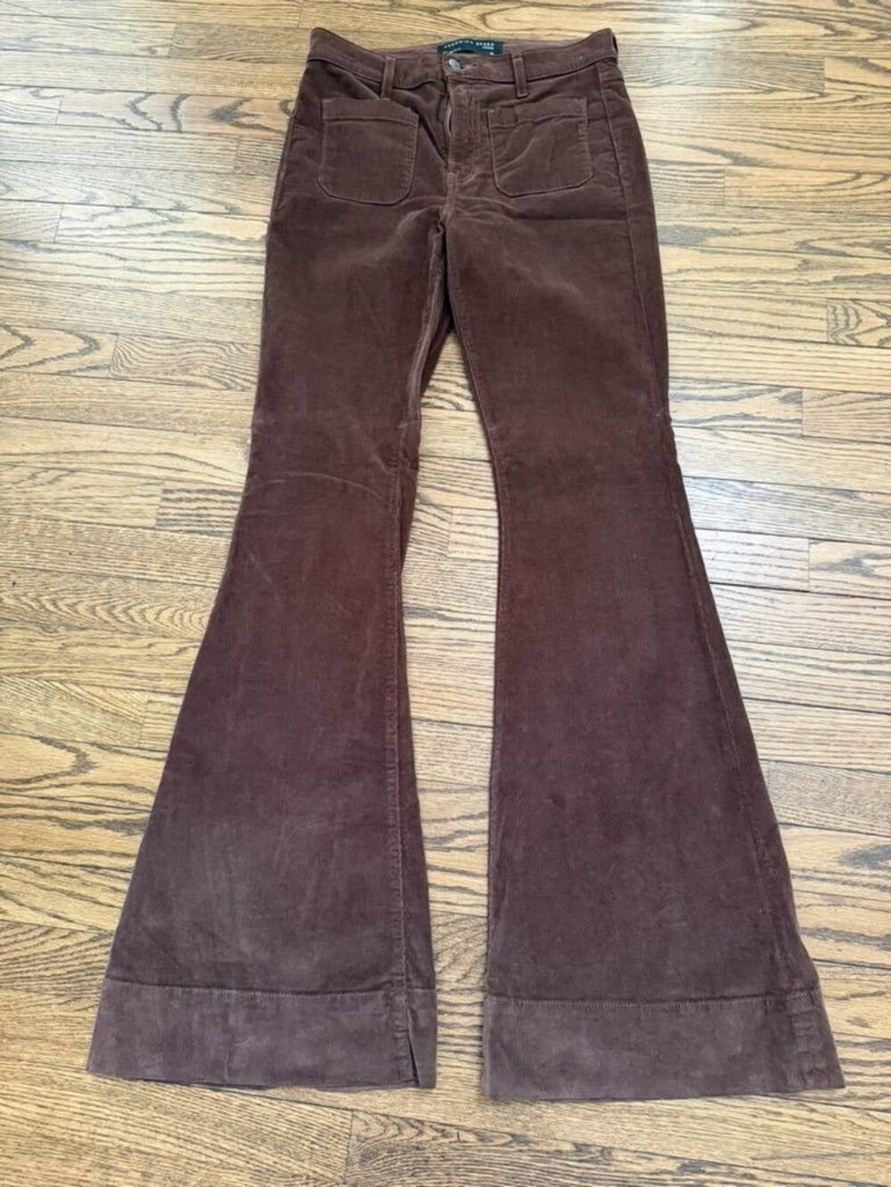 Veronica Beard Beverly Corduroy High Rise Patch Pocket Jeans Brown 28